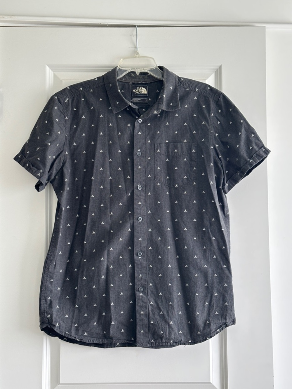 The North Face Black Short-Sleeve Button-Down with White Triangle Print